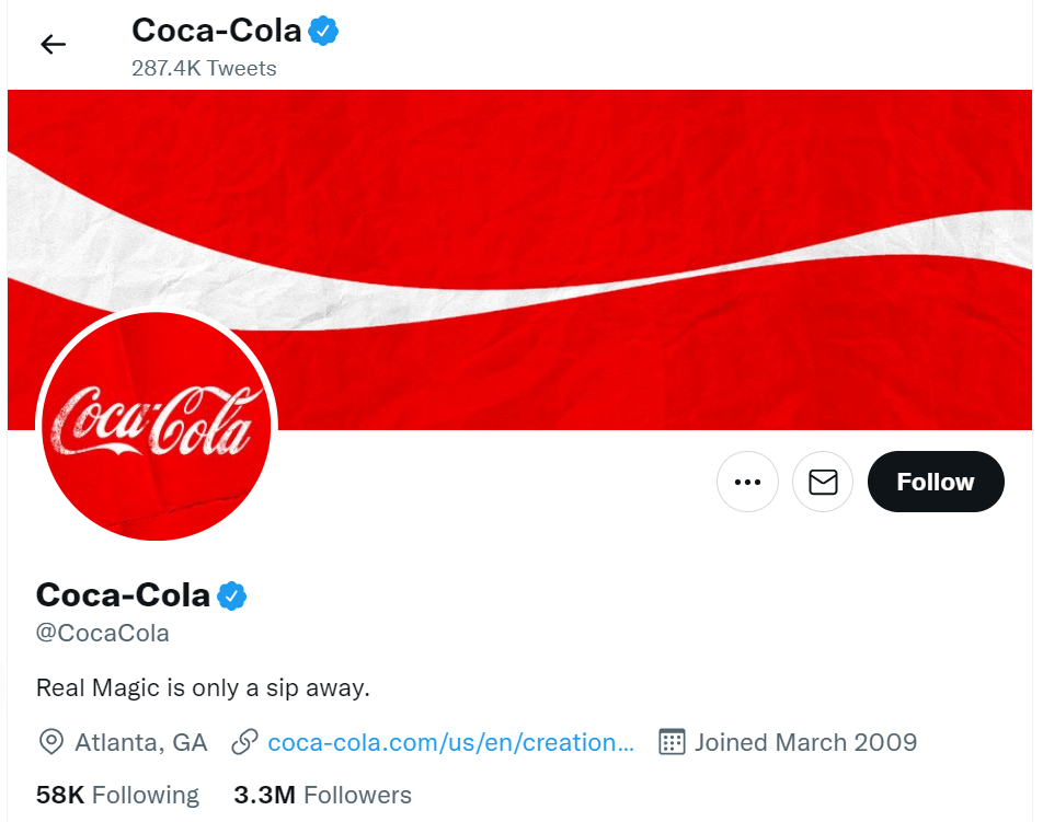 Página da Coca-Cola no Twitter 