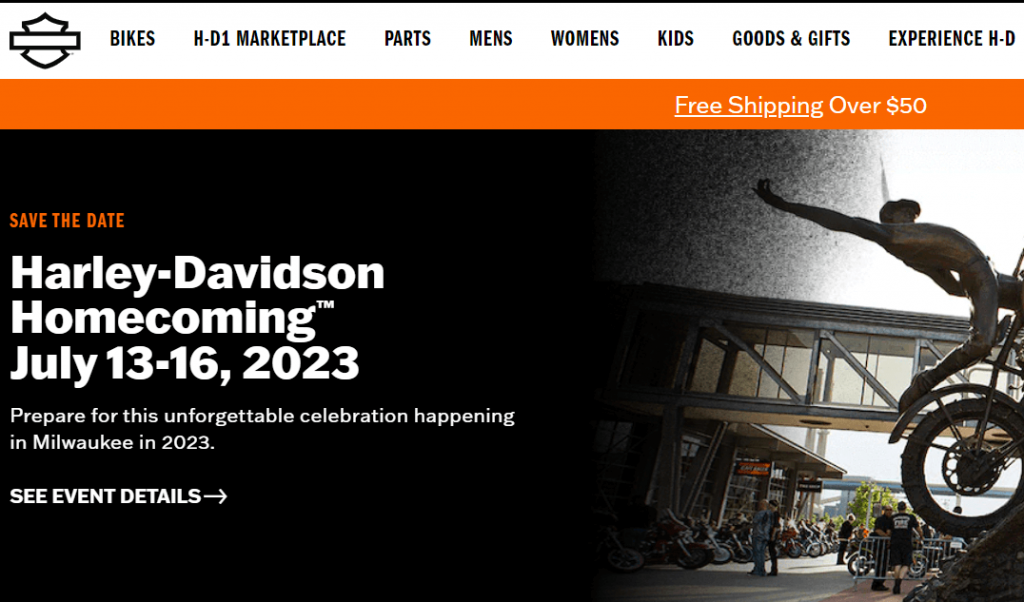Harley Davidson brand tone in home page