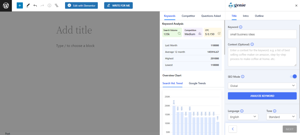 Keyword research with AI SEO