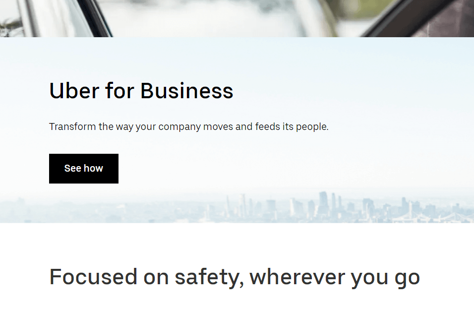 Tono del marchio Uber nella home page