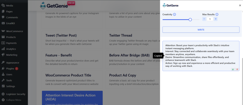 Click and copy your content easily