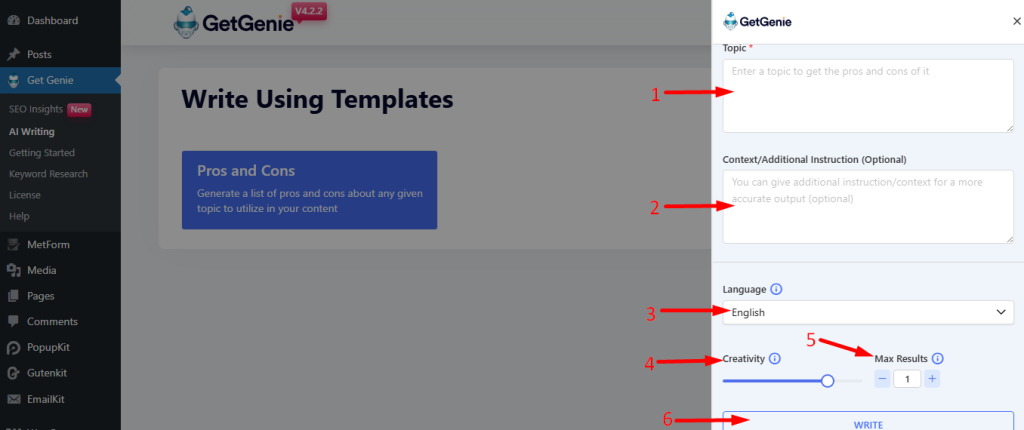 Fill the fields and click on the write button