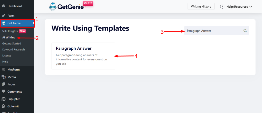 Find Paragraph Answer template from your dashboard