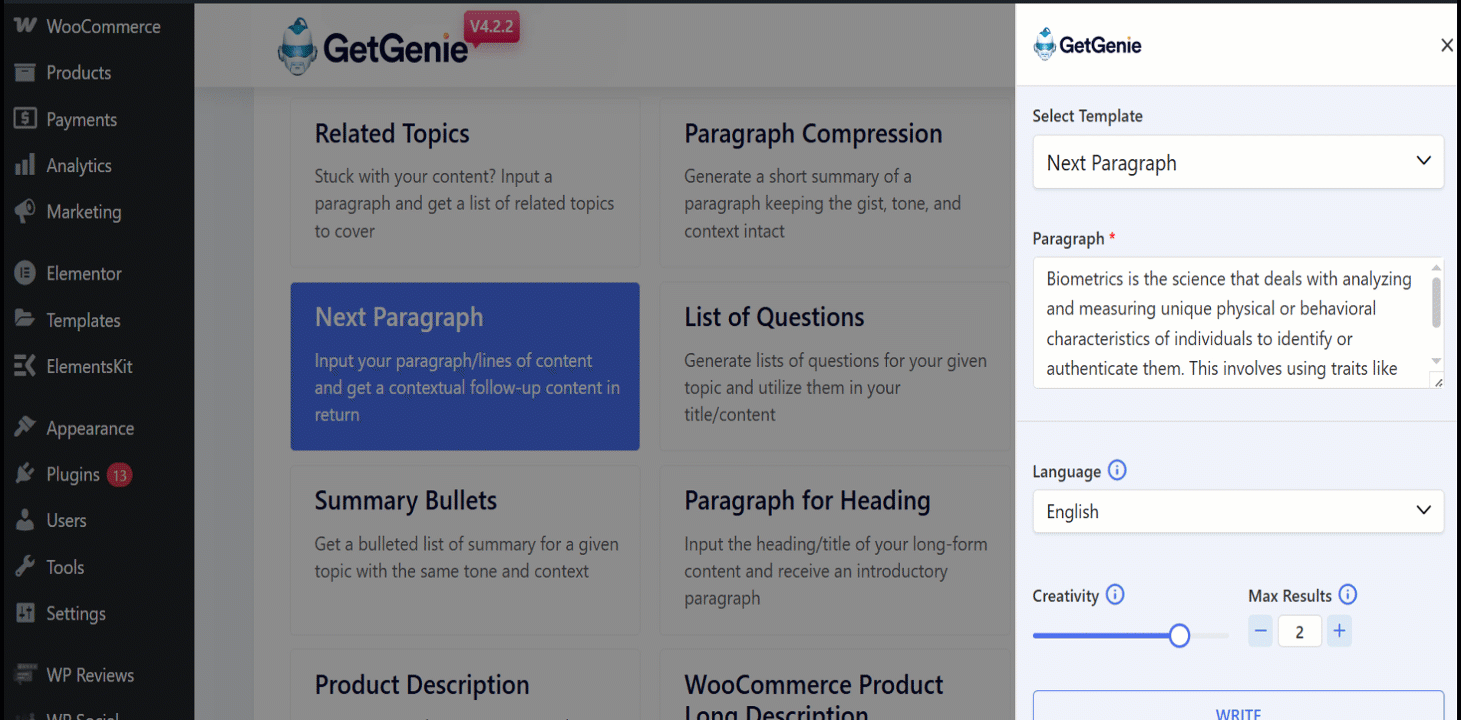 GetGenie AI next paragraph template to generate most relevant ans. for you
