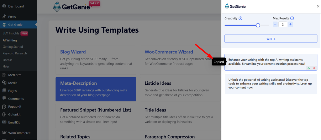 Just click and copy the meta description generator easily