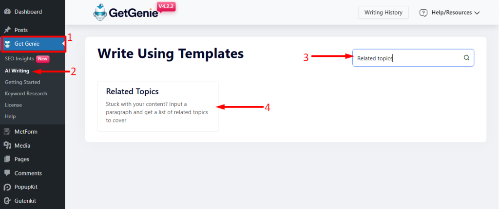 Search and related topics template