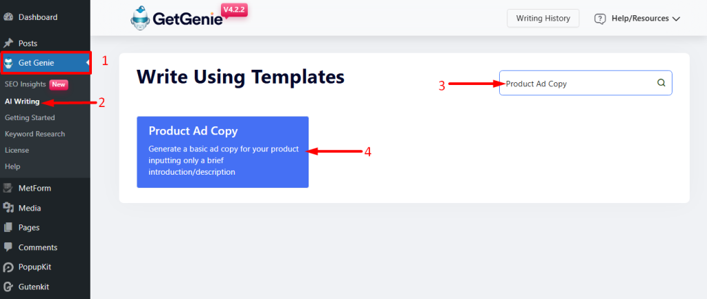 Search for Product Ad Copy