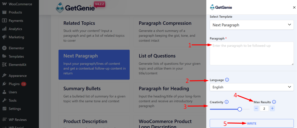 Steps to generate next paragraph ideas