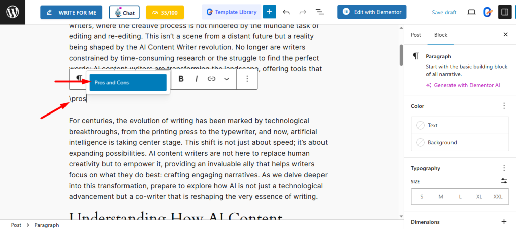 Use GetGenie template to get pros and cons of any topic while writing a content