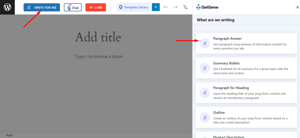 You’ll also find the Paragraph Answer template while editing old posts and pages