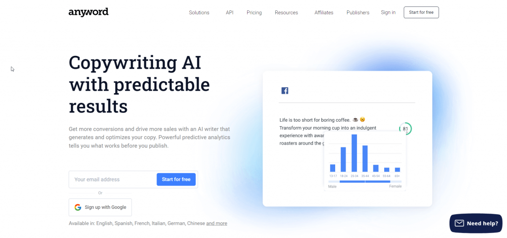 Copywriter AI di Anyword