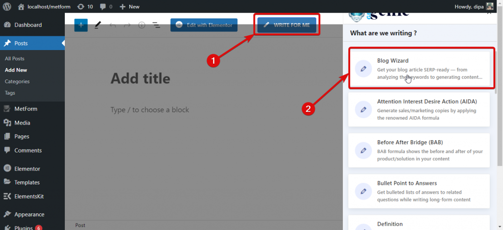 click on block wizard