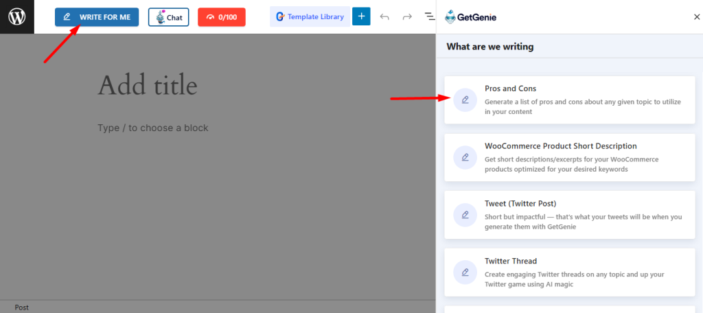 click on the Write For Me button and find the Pros and Cons template