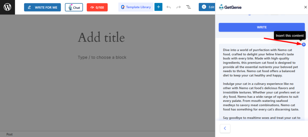 click on the plus icon above the output and insert it directly into your post.