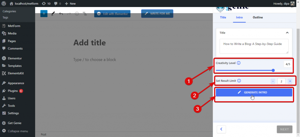 generate intro using getgenie AI blog wizard