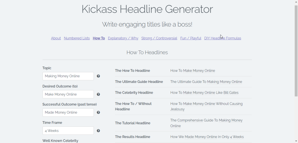 Kickass Headline Generator-Tool