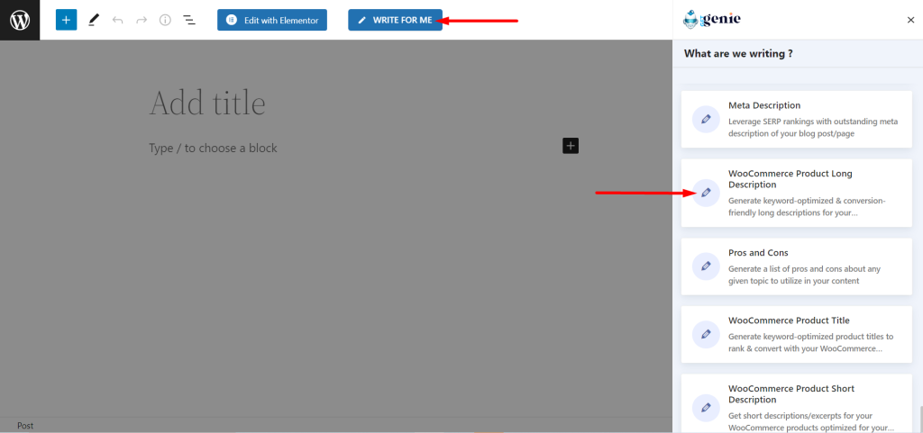 Find the template easily while writing a content.