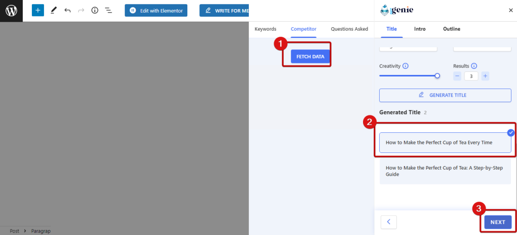 chose title and click on next ||AI blog post writer