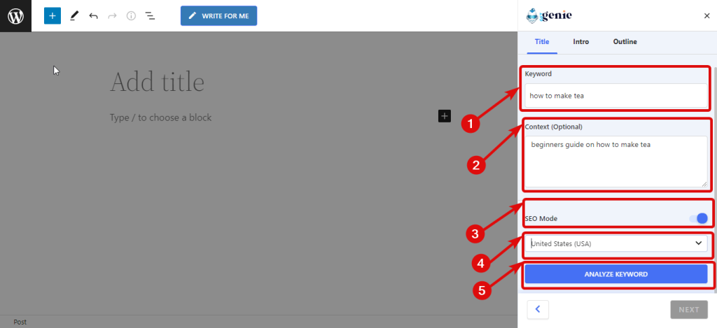 Klicken Sie auf den Keyword-Analysator