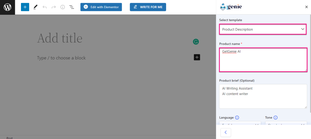 Inserisci input per generare la descrizione del prodotto