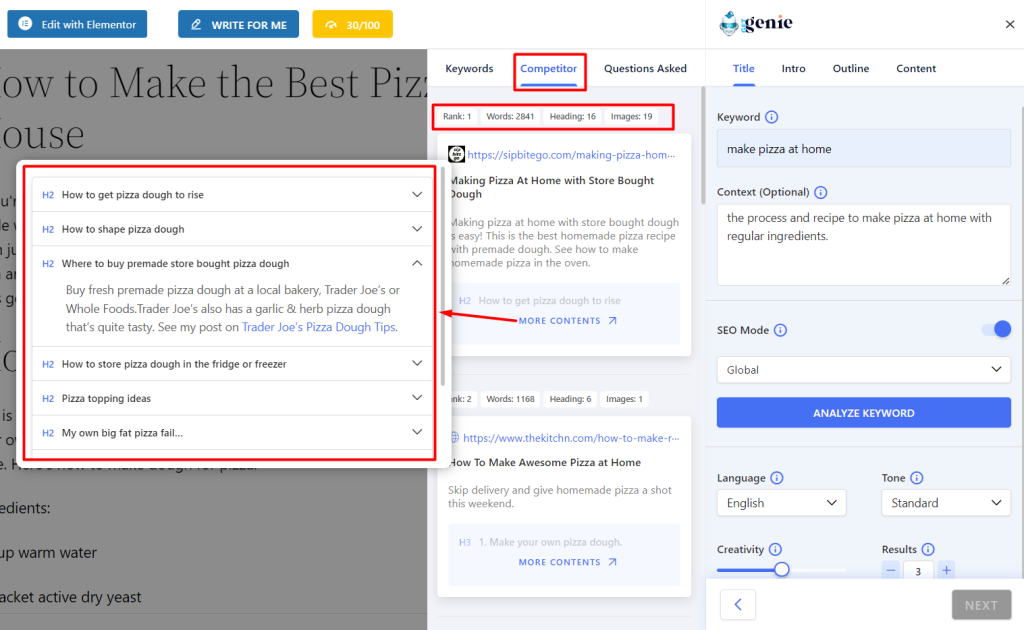 An image showing competitor analysis of GetGenie AI