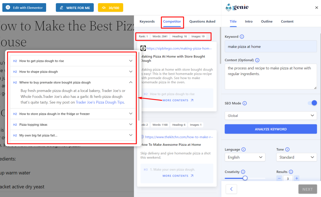 Une image montrant l'analyse des concurrents de GetGenie AI