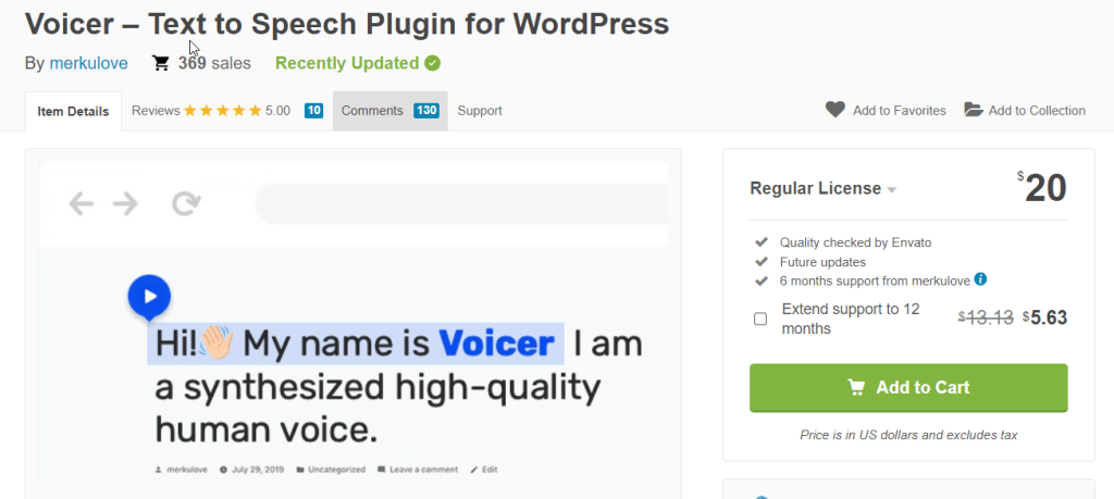 Voicer Text to Speech AI Plugin for WordPress