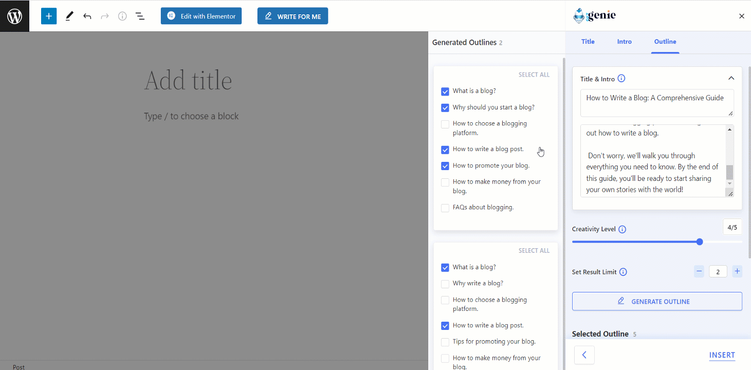 Making and customizing blog outline is easy with GetGenie AI blog wizard.