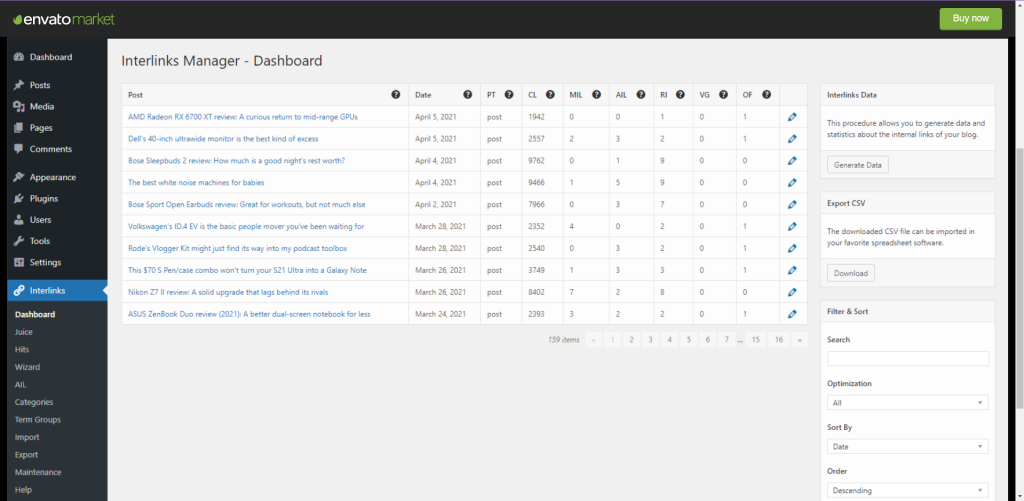 Strumento SEO Interlinks Manager