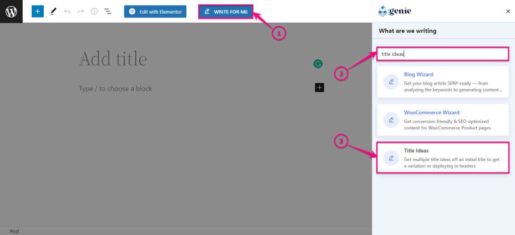 Gere títulos com o modelo de ideias de títulos do GetGenie