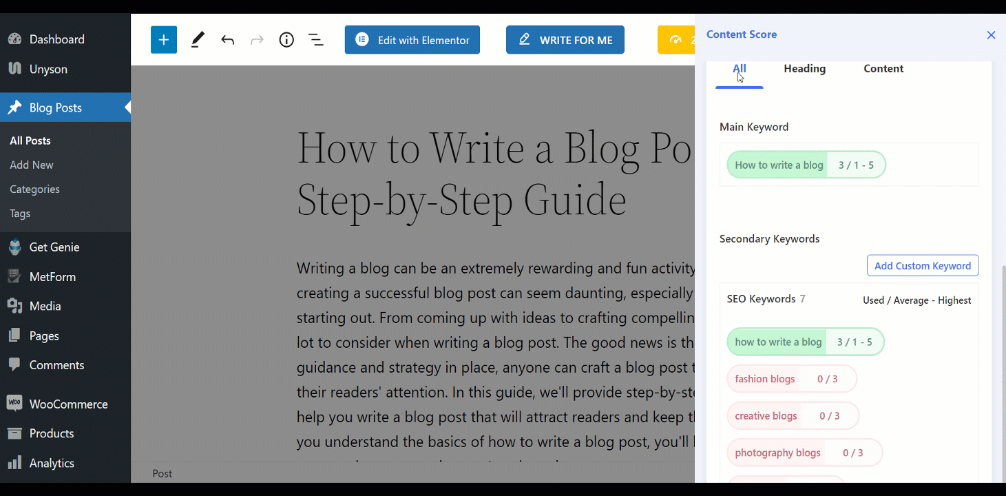 Adding custom keywords is easy with Genie blog wizard