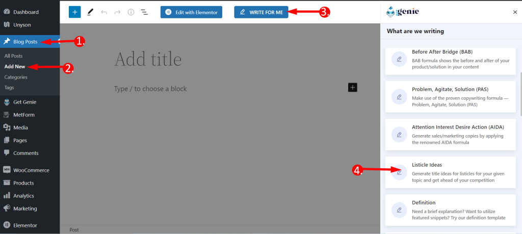 A versão gratuita do modelo de lista da GetGenie também oferece ideias de títulos impressionantes. 