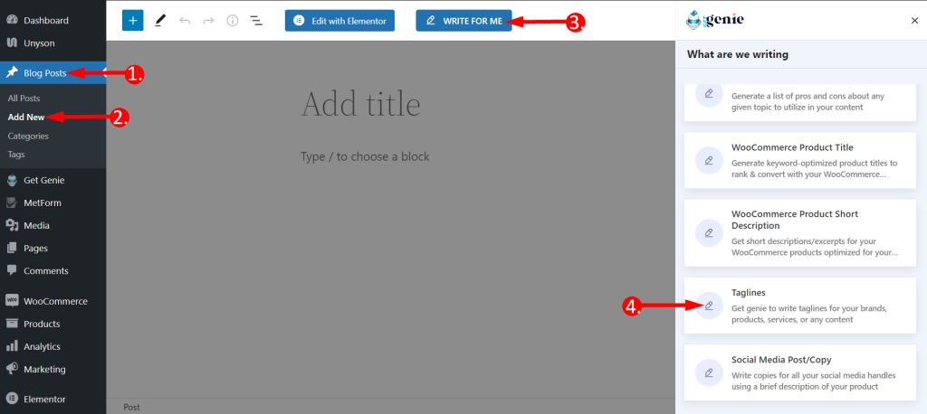 Find Tagline template in your post and page to improve content
