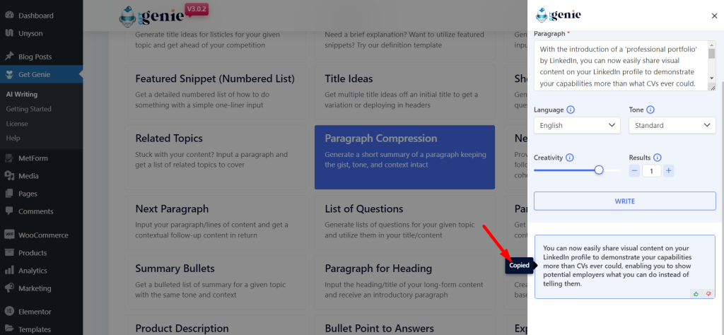 Riassumi i tuoi paragrafi con il framework di compressione dei paragrafi AI GetGenie.