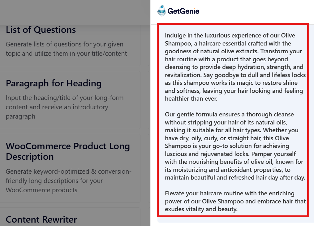 GetGenie Product Description Generation