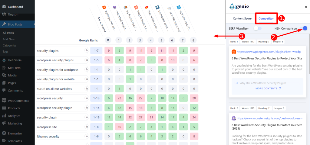 Funzionalità di confronto H2H di GetGenie