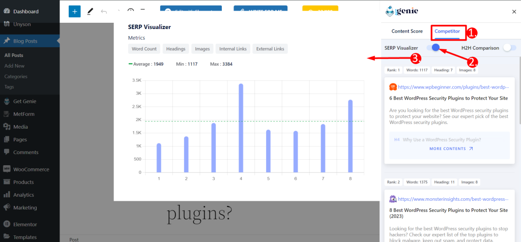 SERP-visualiseringsfunktion i GetGenie AI