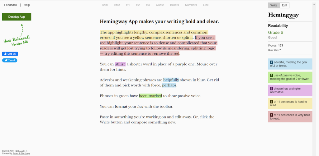 Hemingway is a good content editor