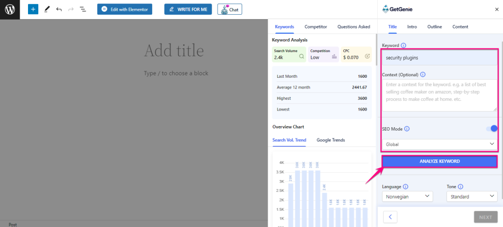 GetGenie.Aiを使用したキーワード調査