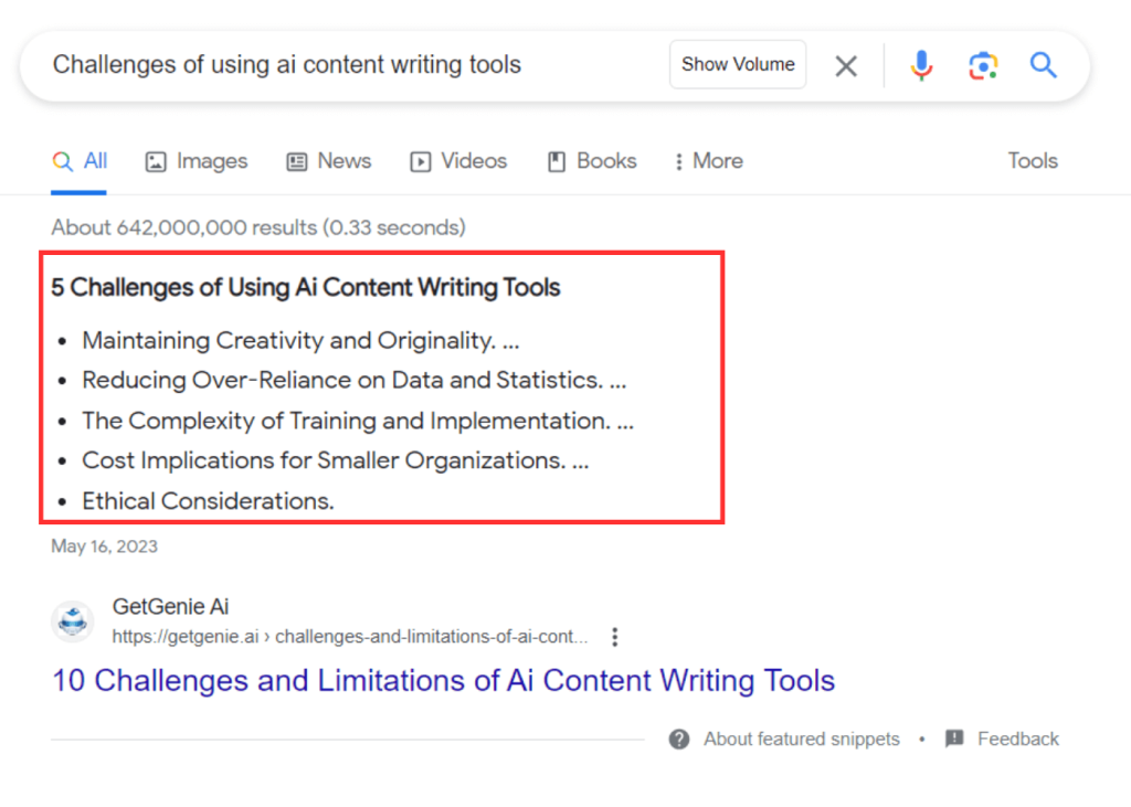 List featured snippets