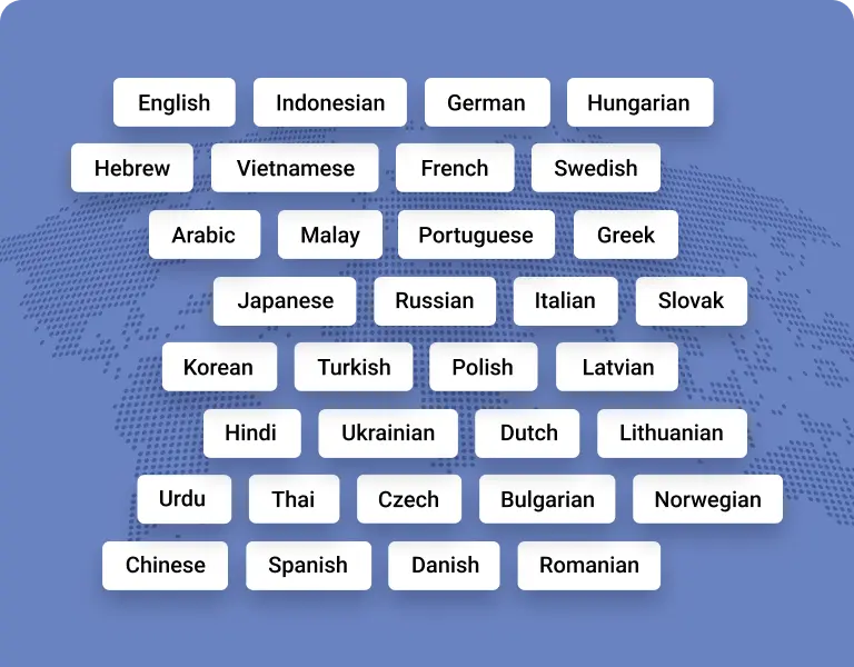 Mais de 37 idiomas suportados