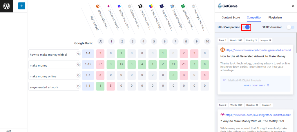 Combine the power of Ai and SEO for competitor's head to head comparison