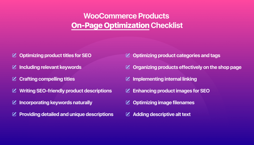 Lista de verificación de optimización en la página para productos WooCommerce