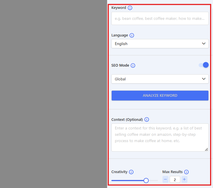 Setting up parameters for content generation