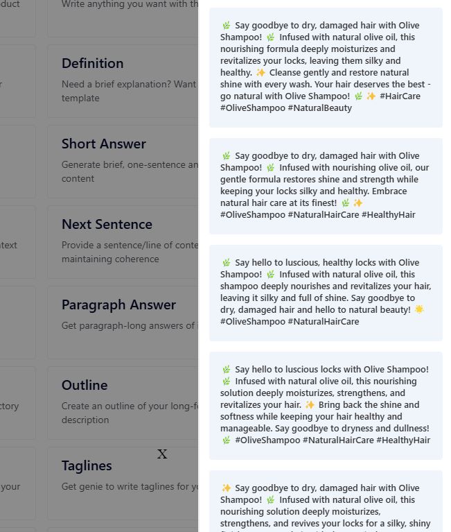 Social Media Post/Copy Template Results