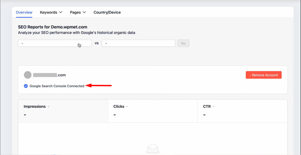 Google Search Console is connected successfully