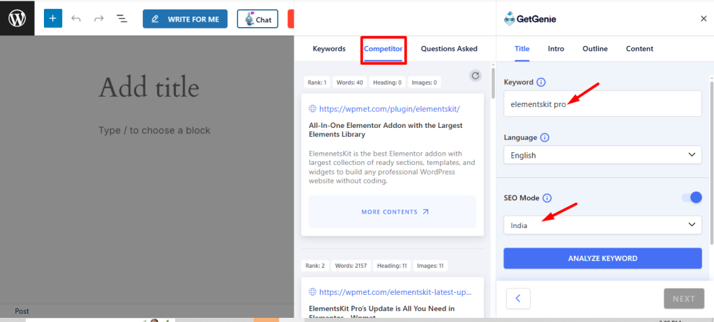 Competitor analysis with GetGenie