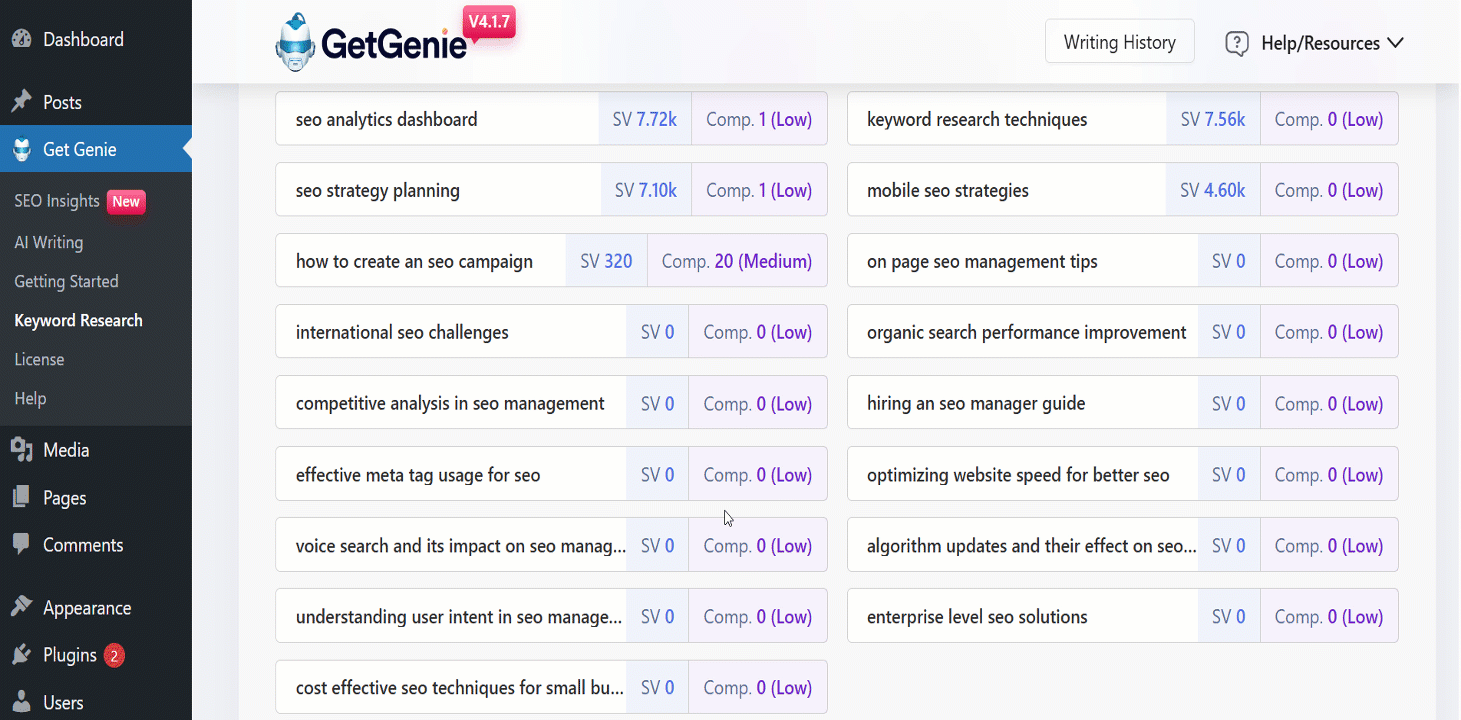 Creating a topical map with GetGenie