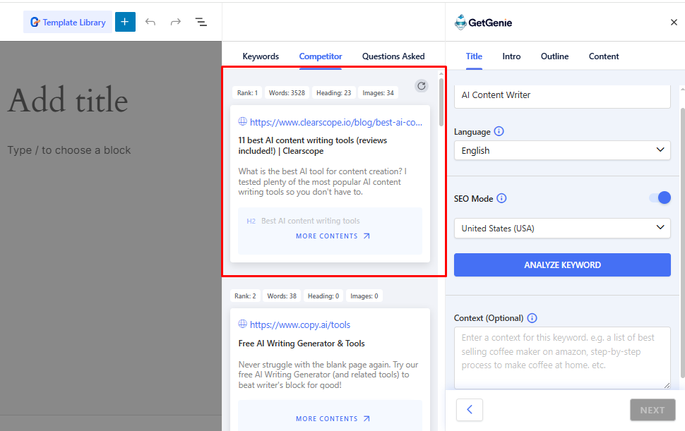 Analyzing Keywords with GetGenie