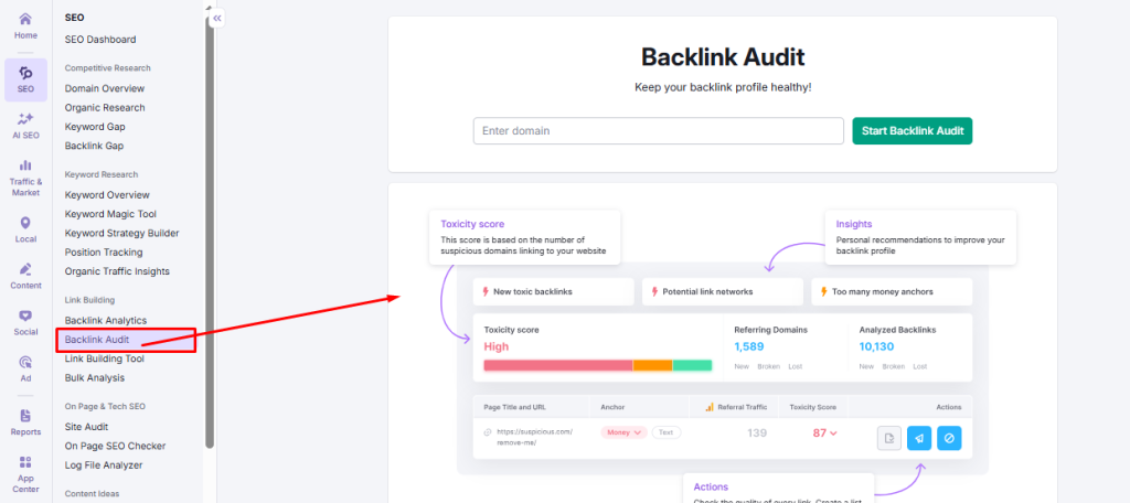 Backlink audits with SEO tool